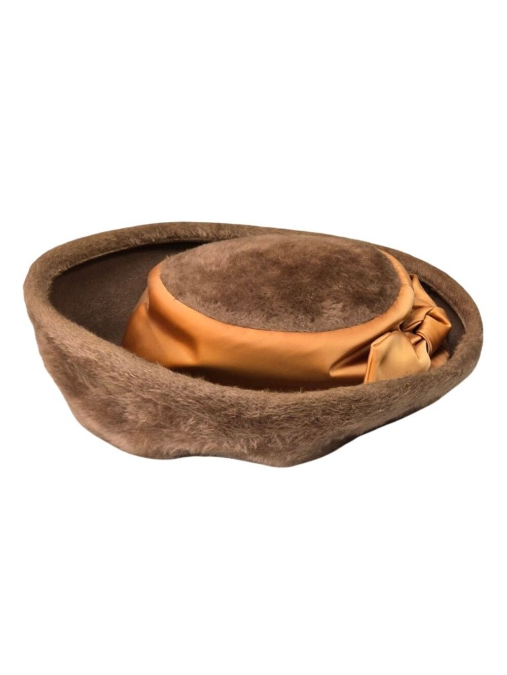Vintage Charles Womens Tan Fur Hat With Satin Bow Accent - Size 22